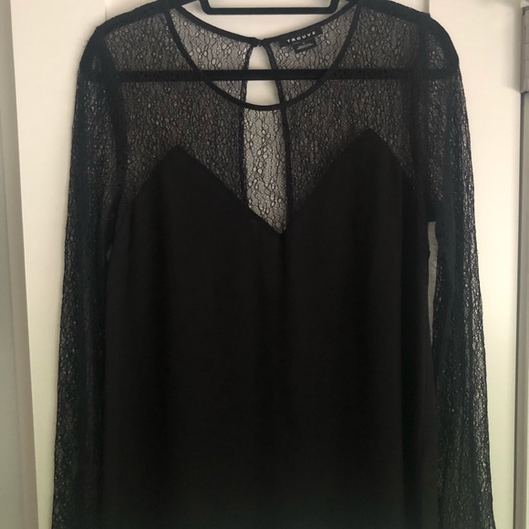 Trouve Sheer Top with Lace Arms - Picture 2 of 5